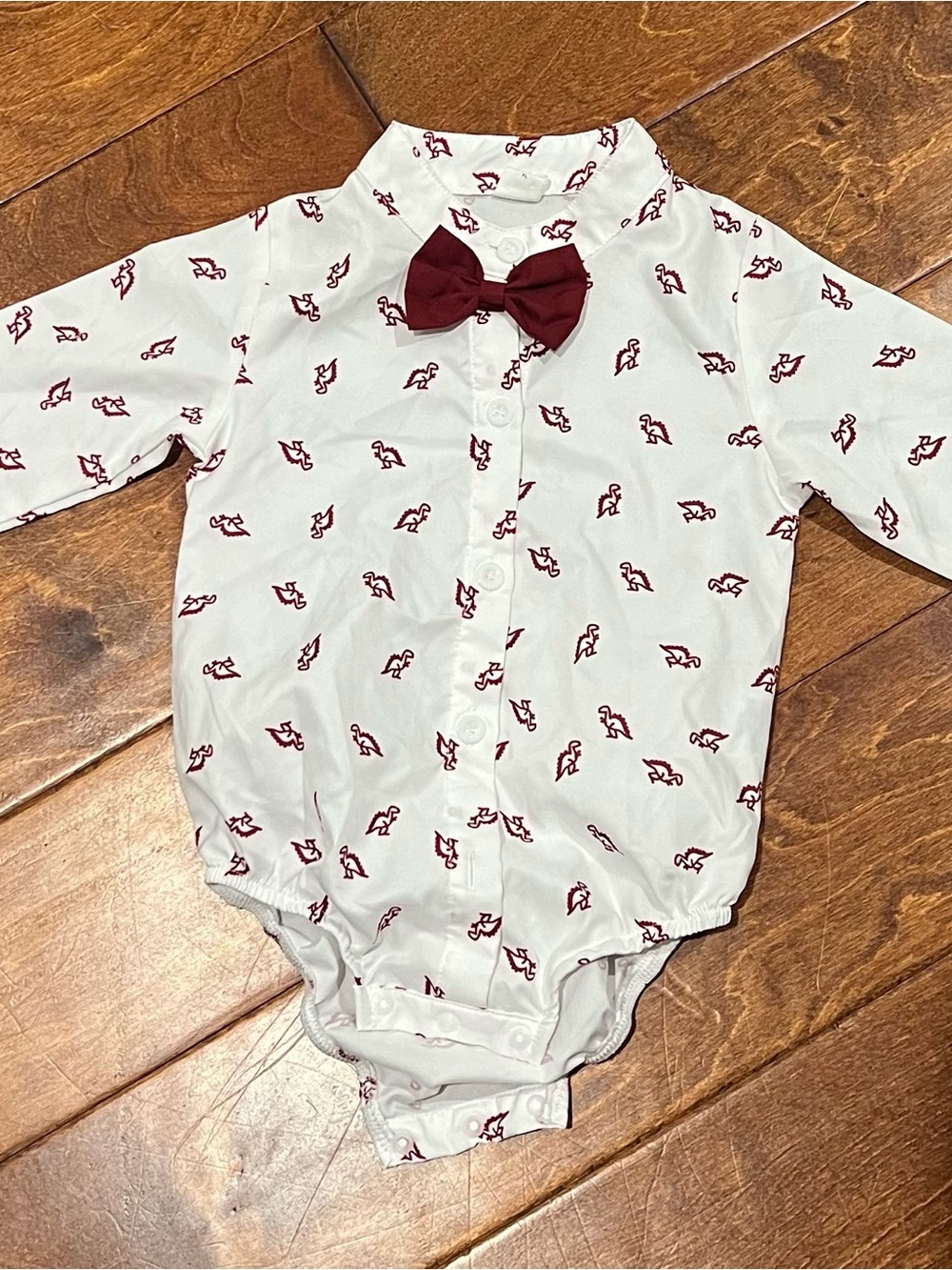 SHEIN White Baby One-Piece Bodysuit with Maroon Bow Tie